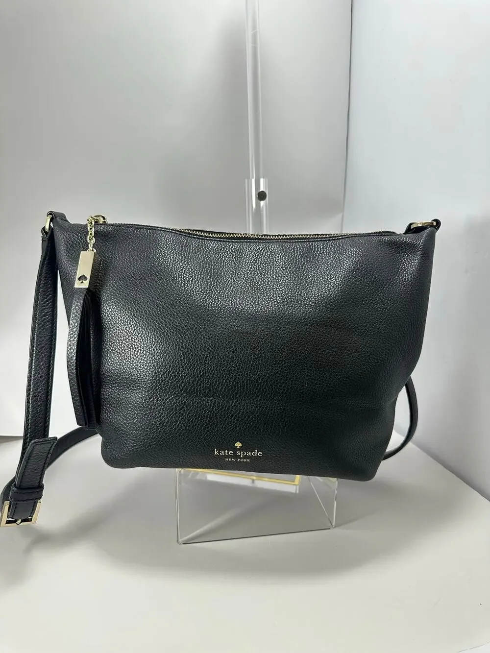 Kate Spade Grey Street Sandie Black Pebbled Leather Crossbody Bag WKRU3321